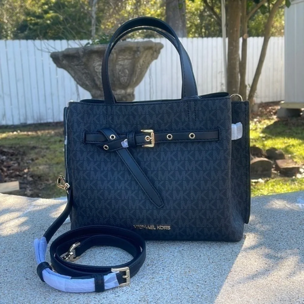 Michael Kors Small Satchel Crossbody Bag Black MK Signature